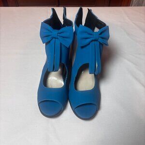 Tinstree Blue Teal Bow Heeled Sandals | Size 9